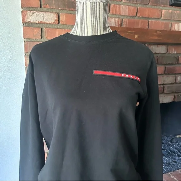 Prada Men’s Technical Crew Neck Logo Sweatshirt in Black Sz M - Picture 2 of 10